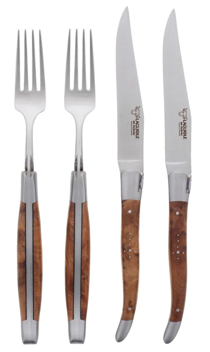 Laguiole en Aubrac shepherds cross steakmessen met vorken Thuya hout 4-delig Laguiole En Aubrac Shepherds Cross Steakmessen Met Vorken Thuya Hout 4-delig -Servieswinkel 2354346 1
